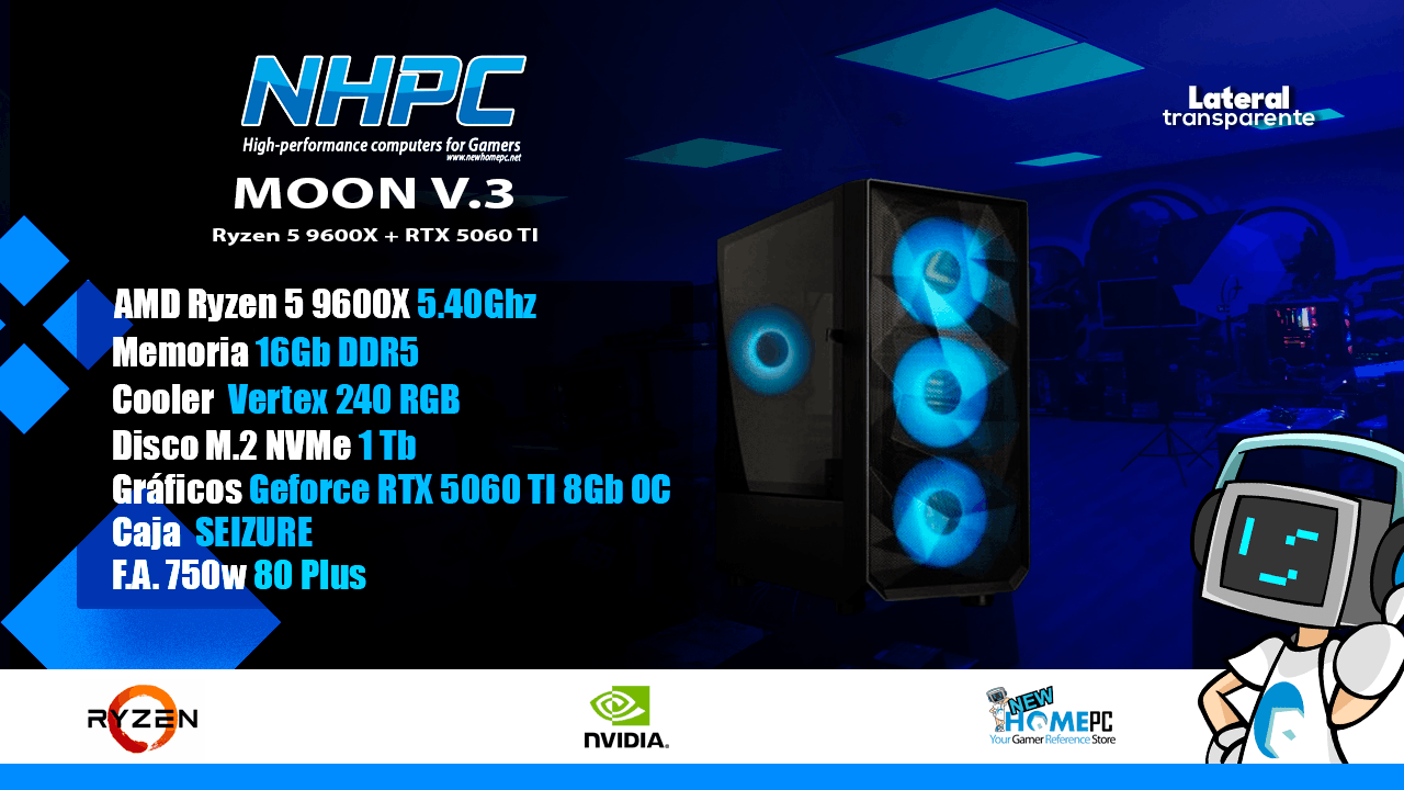 PC NHPC MOON V.3 - Ryzen 5 9600X - 16GB - 1TB - RTX 5060 TI